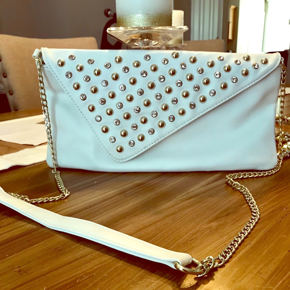 White, Rhinestone/Stud Clutch